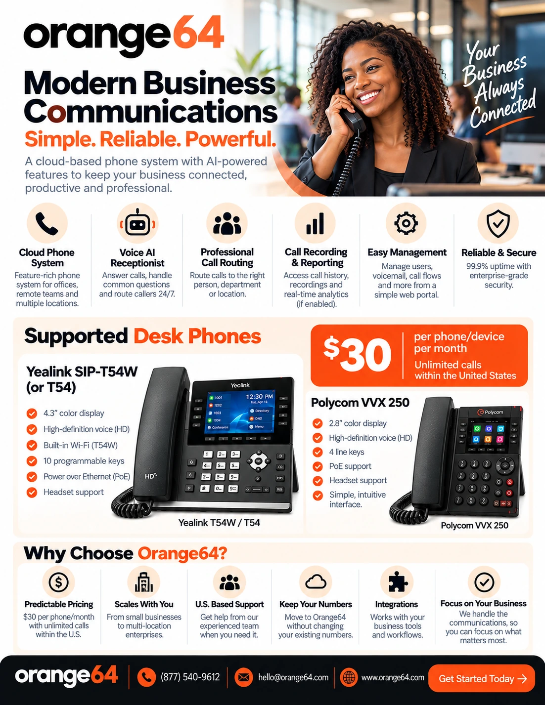 Preview of the Orange64 standard business phone services flyer