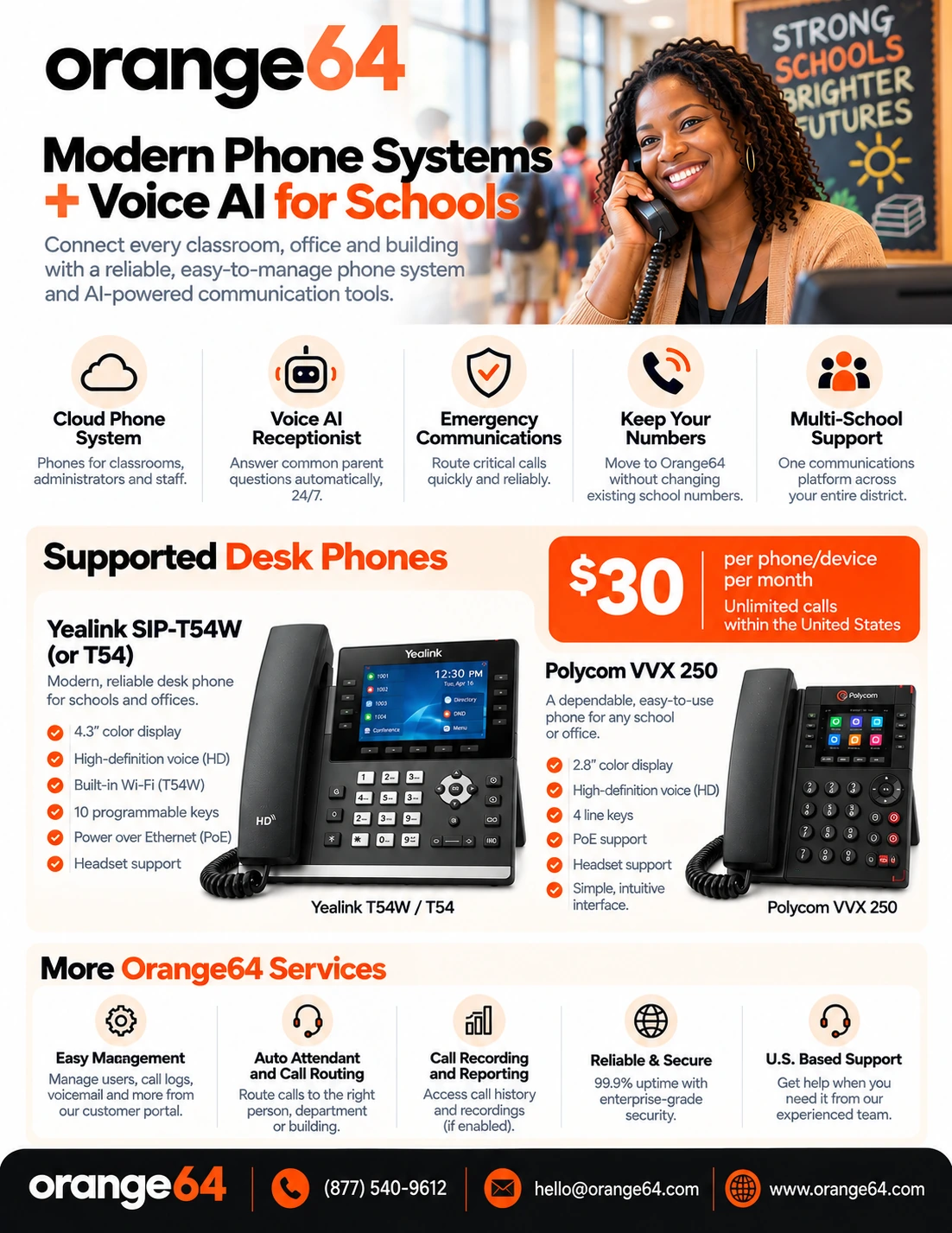 Preview of the Orange64 school phone services flyer